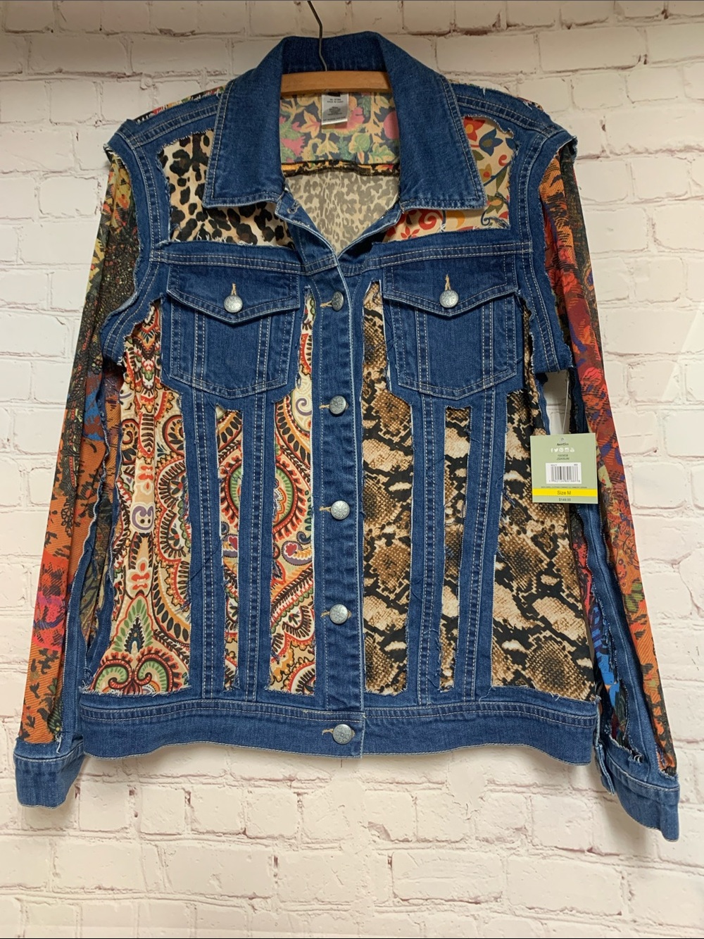 NEW John Mark Boho Leopard Jean Jacket Size M
